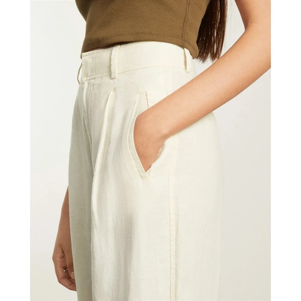 Everlane Linen Way High Drape Pant Women 14 Pleated Cream White Beige Wide Leg - Picture 4 of 10